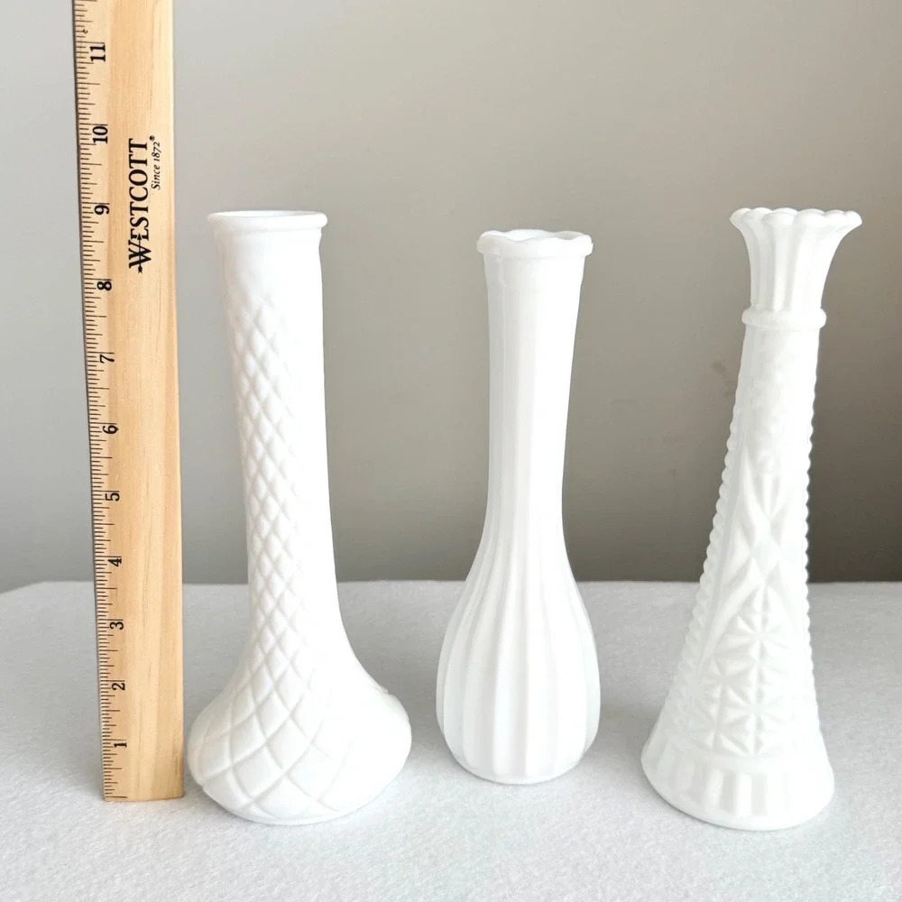 Hoosier Glass Milk Glass Bud Vase Set of 3 White 9 Inch Excellent Vintage MCM